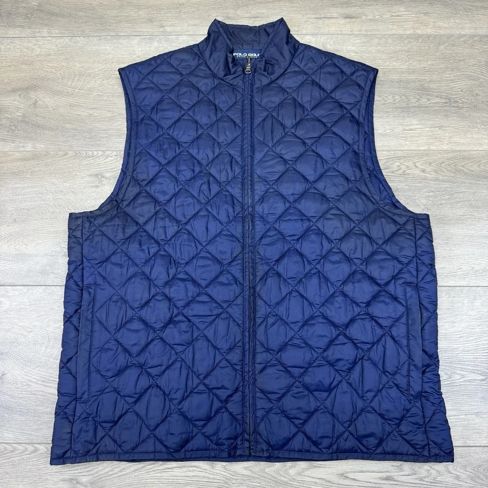 Polo Ralph Lauren Navy Blue Golf Puffer Vest Quilted Sz L FAIR‎